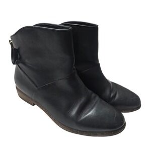 UGG Analise Ankle Boots Women 8 Black Leather Back Zip Block Heel 1018942